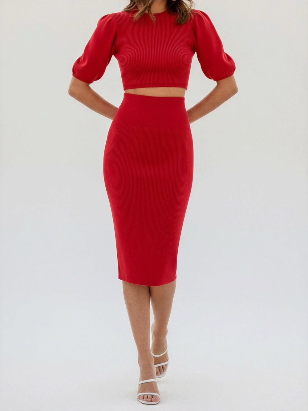 HELSA Luella Knit Midi Skirt, Red, XXS